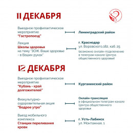 Неделя с 9 по 15 декабря на Кубани будет посвящена ответственному отношению к здоровью Неделя с 9 по 15 декабря на Кубани будет посвящена ответственному отношению к здоровью