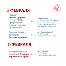 Предстоящая неделя на Кубани будет посвящена профилактике онкологических заболеваний Предстоящая неделя на Кубани будет посвящена профилактике онкологических заболеваний